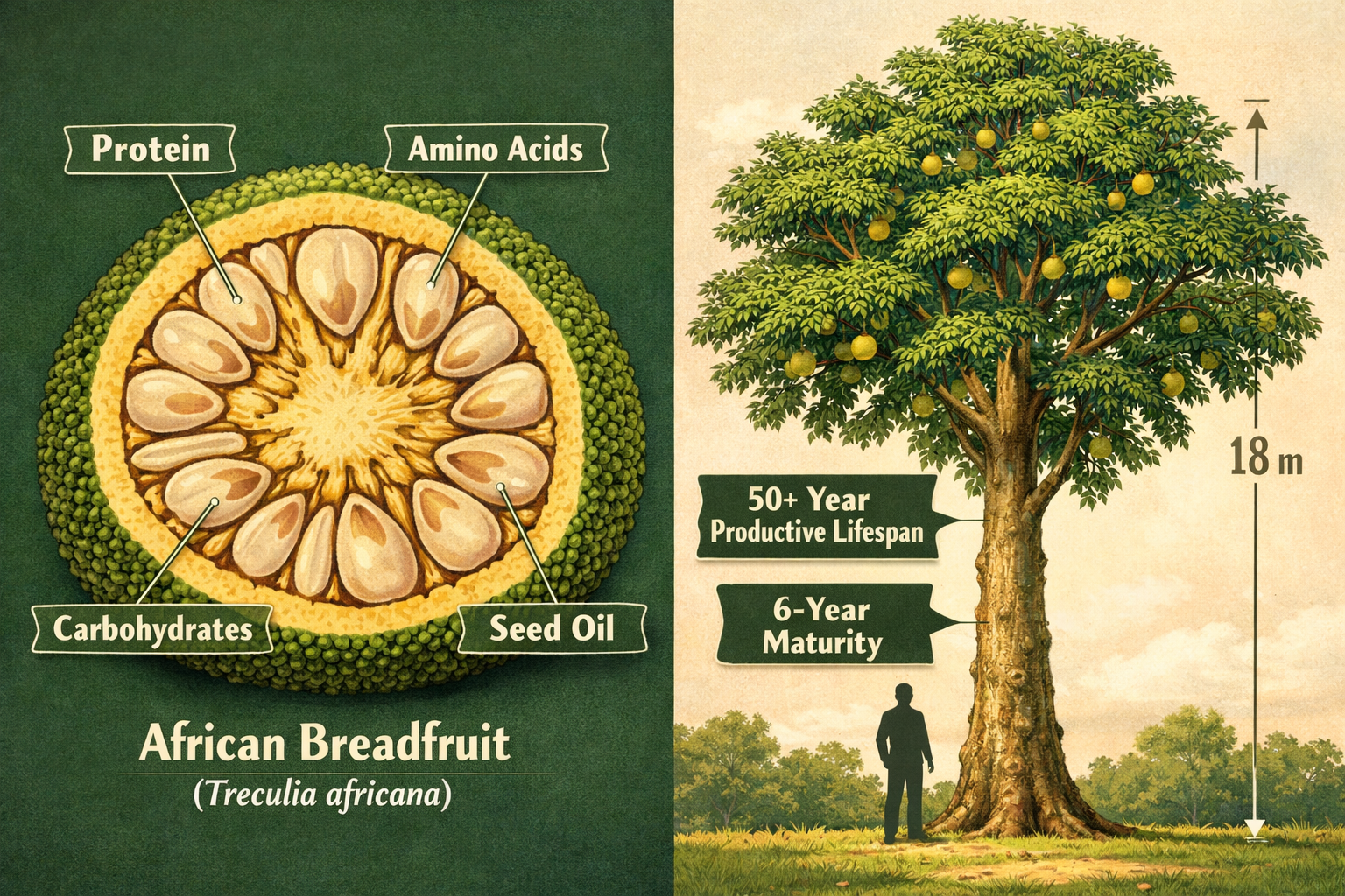 Detailed () editorial illustration showing a split-panel infographic: left side displays a cross-section of African
